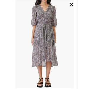 Maje | $375 Rilota Floral Shirred Open Back Cotton Voile Midi Dress Size Medium